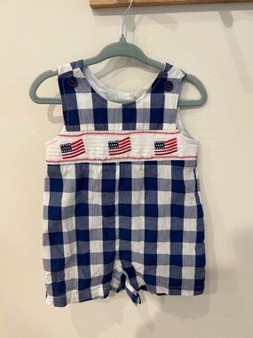 Good Lad Blue and White Gingham Smocked Flag Romper